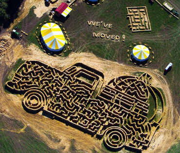 Truck hauling pumpkin maze